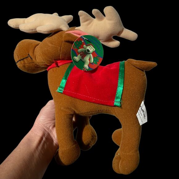 Christmas Moose Plush Merry Chrisimoose Toy 9" Vintage Stuffed Animal Tags READ - Picture 12 of 12
